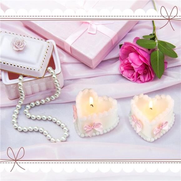 2pc Coquette Pink Bow Heart Soy Wax Candles - Picture 4 of 5
